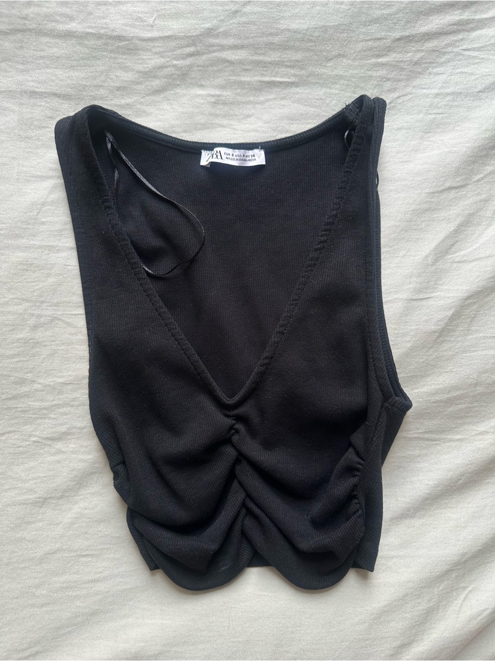 Zara Black V-Neck Ruched Crop Top